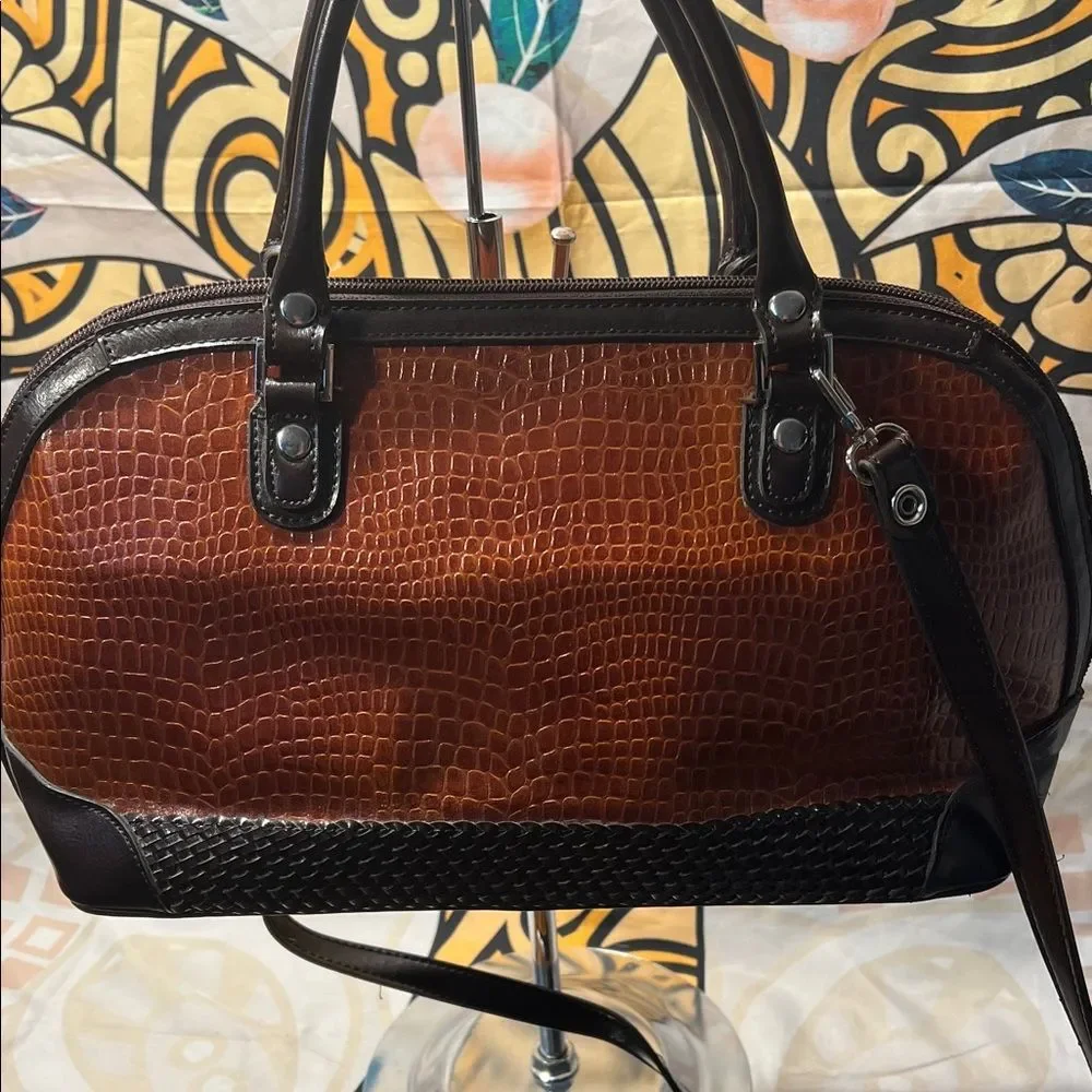 Elegant Brown Crocodile Pattern Satchel